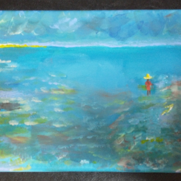 Original Painting - Lovely Blues, Acrylic Painting, Designs By Sandy  8x10 - Picture 2 of 5